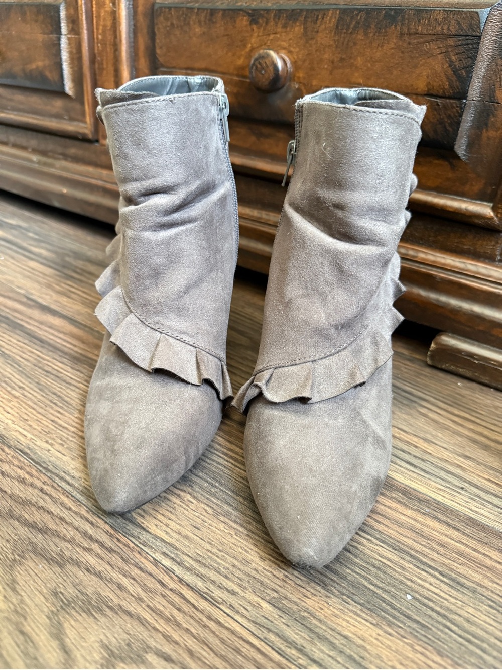 INC International Concepts Gray Suede Ruffle Ankle Booties